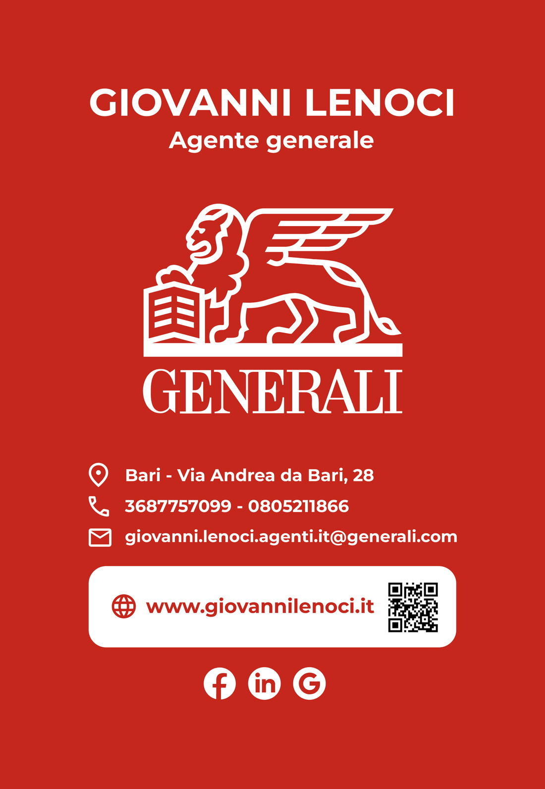 Biglietto da visita Giovanni Lenoci — Agente Assicurativo Generali